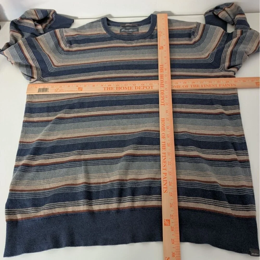 Eddie Bauer Stripe Sweater Mens Size XL Tall Blue Cotton Merino Wool Long Sleeve - Picture 8 of 10